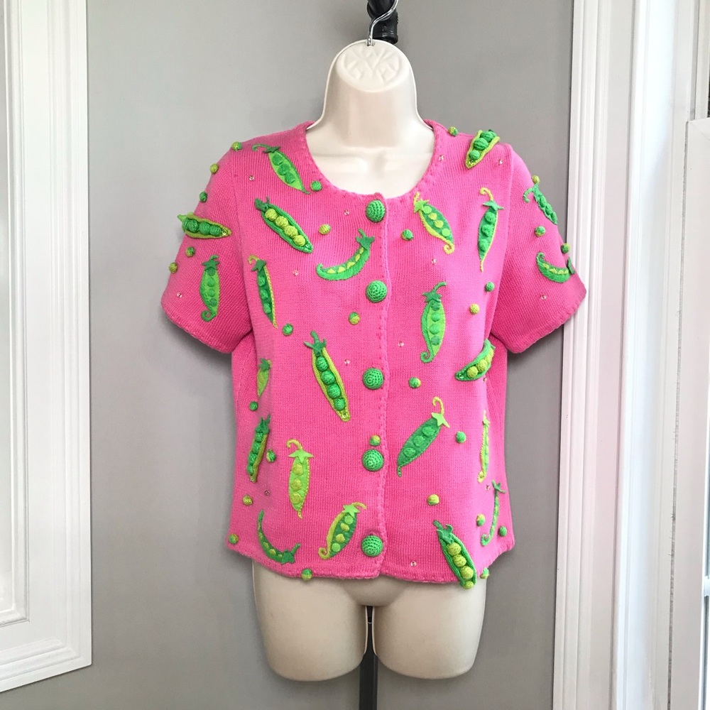 Vintage Michael Simon 3D Pea Pods Sweater Cardigan ~ Women’s Small NWOT